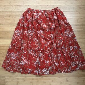 Adini Red‎ Floral Maxi Skirt Plus 1X Vtg Elastic Waist Romantic Boho Bloomcore